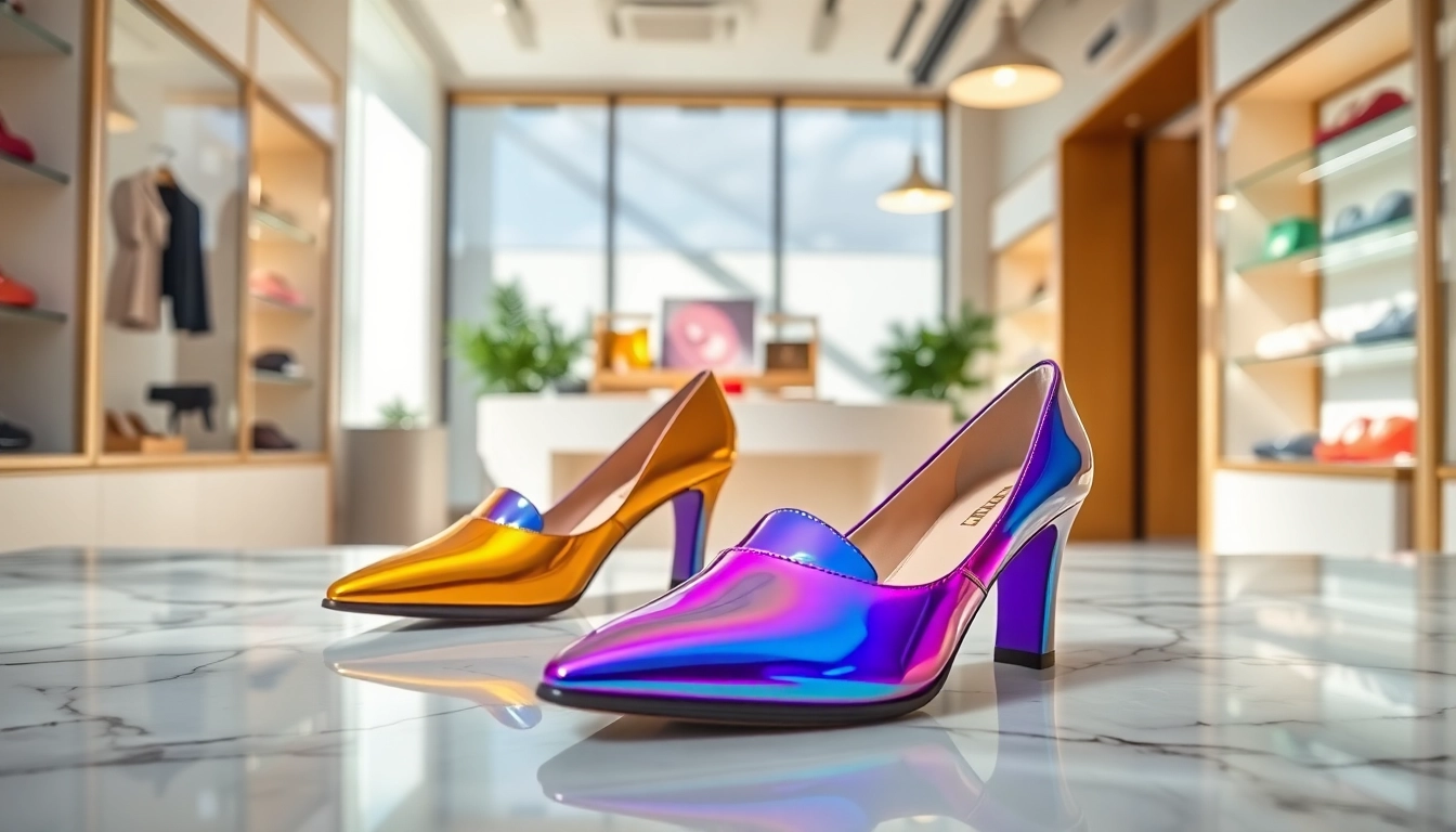 Shop stunning amina muaddi shoes highlighted in a chic boutique setting.