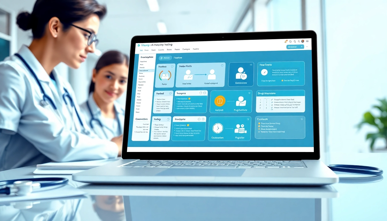 E-prescribing software features display on a laptop, showcasing electronic medication management.