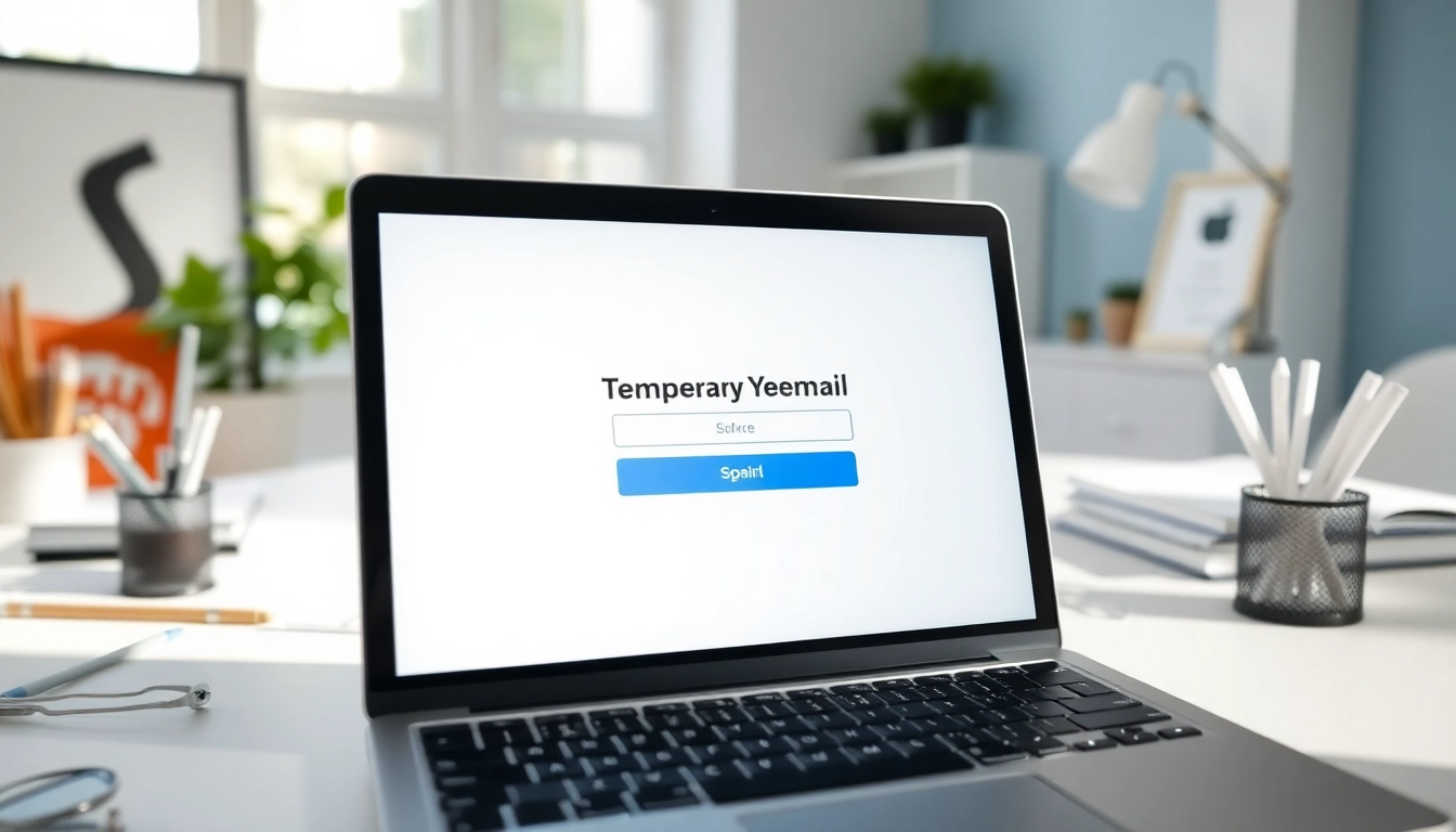 Easily set up a temporary email address on a sleek laptop at a modern workspace.