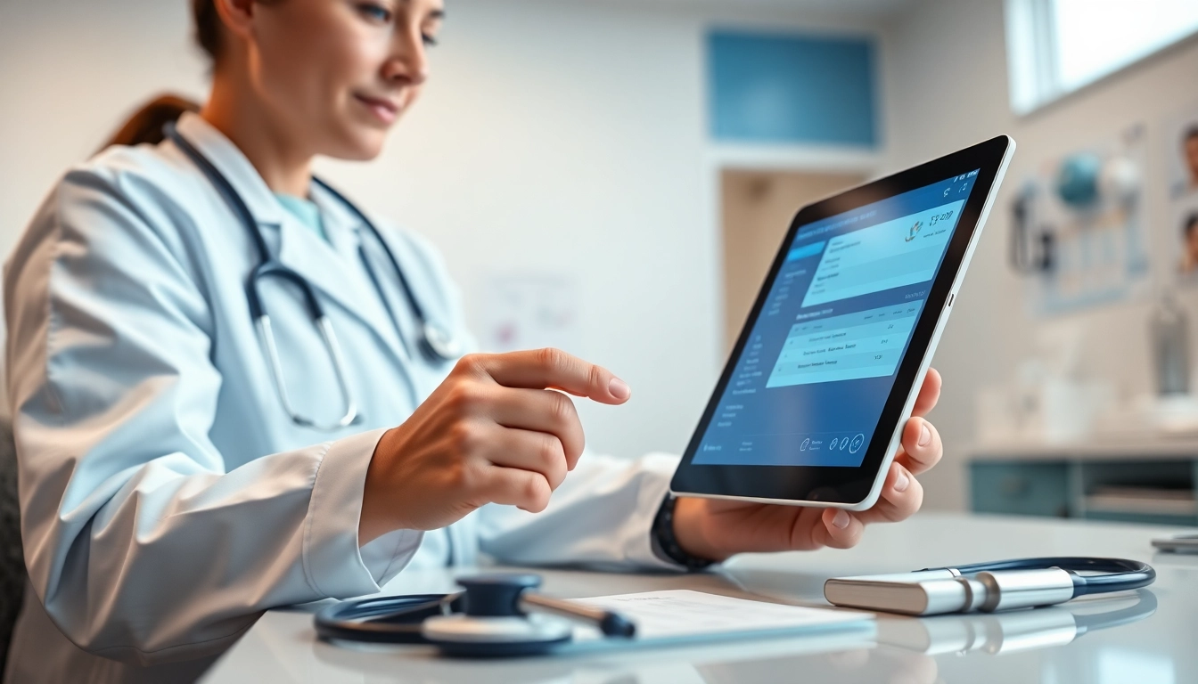 Explore best eprescription apps with a healthcare provider using e-prescribing technology in a modern clinic.